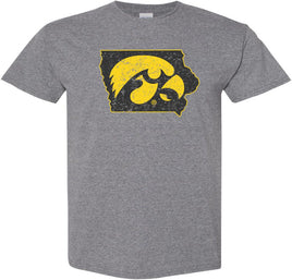 Tigerhawk in State of Iowa - Medium Gray t-shirt for the Iowa Hawkeyes. Officially Licensed and approved by the University of Iowa.
