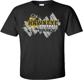 Hawkeye Football with Herky - Black t-shirt for the Iowa Hawkeyes. Officially Licensed and approved by the University of Iowa.