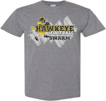Hawkeye Football with Herky - Medium Gray t-shirt for the Iowa Hawkeyes. Officially Licensed and approved by the University of Iowa.