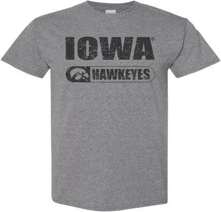Iowa with Hawkeyes and Tigerhawk in oval - Medium Gray t-shirt for the Iowa Hawkeyes. Officially Licensed and approved by the University of Iowa.
