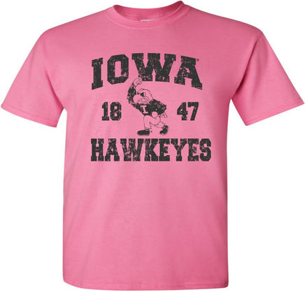 Iowa Hawkeyes 1847 Fighting Herky - Azalea Pink t-shirt for the Iowa Hawkeyes. Officially Licensed and approved by the University of Iowa.