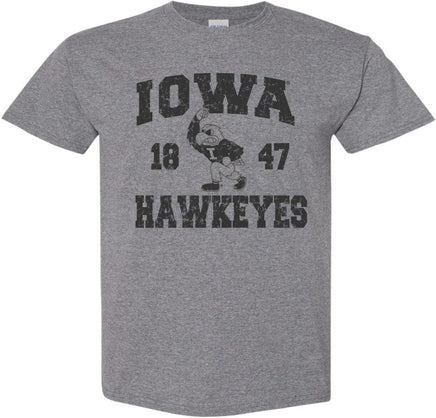 Iowa Hawkeyes 1847 Fighting Herky - Medium Gray t-shirt for the Iowa Hawkeyes. Officially Licensed and approved by the University of Iowa.