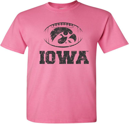 Tigerhawk in football Iowa - Azalea Pink t-shirt for the Iowa Hawkeyes. Officially Licensed and approved by the University of Iowa.