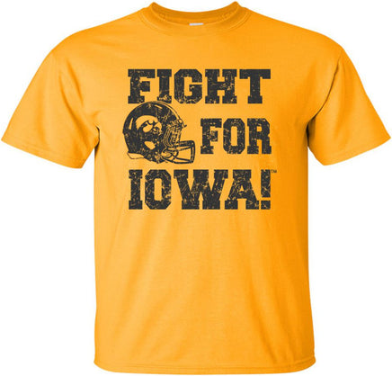 Fight For Iowa with Iowa Helmet - Gold t-shirt for the Iowa Hawkeyes. Officially Licensed and approved by the University of Iowa.