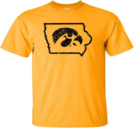 Tigerhawk in State of Iowa - Gold t-shirt for the Iowa Hawkeyes. Officially Licensed and approved by the University of Iowa.