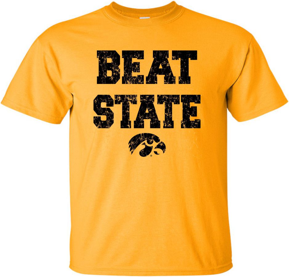 Beat State Hawkeyes Beat State with Tigerhawk - Gold Iowa Hawkeyes t-shirt| Flexy Threads