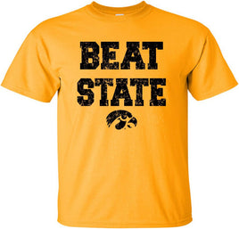 Beat State with Tigerhawk - Gold t-shirt for the Iowa Hawkeyes. Officially Licensed and approved by the University of Iowa.