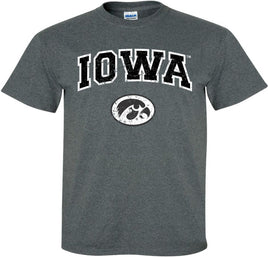 Arched Iowa with Oval Tigerhawk - Dark Gray t-shirt for the Iowa Hawkeyes. Officially Licensed and approved by the University of Iowa.